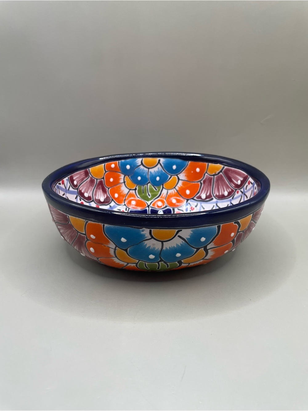 Talavera Mexico Pottery Small Serving Bowl Multicolored Floral 6x4.25”